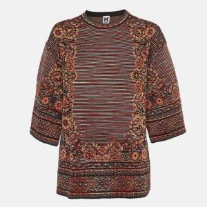 M Missoni Black/Orange Patterned Knit Bell Sleeves Top L