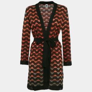 Pre Owned M Missoni Black/Orange Patterned Knit Long Cardigan S