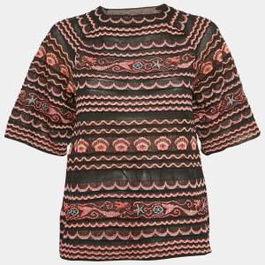 M Missoni Black/Pink Wave Patterned Lurex Knit Top S