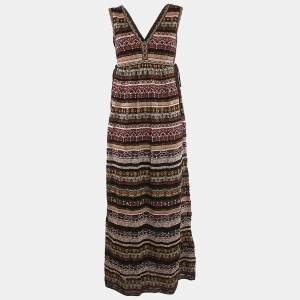 M Missoni Black/Pink Stripe Lurex Knit Sleeveless Maxi Dress S