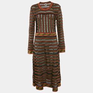 M Missoni Black/Orange Patterned Knit Long Sleeve Midi Dress L
