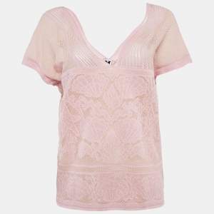 M Missoni Pink Floral Pattern Lurex Knit Cap Sleeve Top M