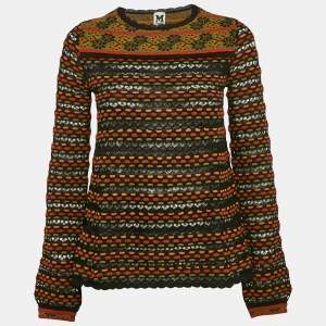 M Missoni Black/Orange Pointelle Knit Long Sleeve Knit Top S