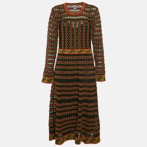 M Missoni Black/Orange Pointelle Knit Long Sleeve Midi Dress S