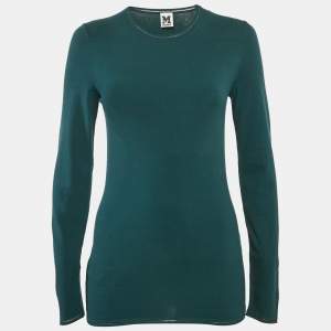 M Missoni Teal Blue Stretch Knit Crewneck Sweatshirt S