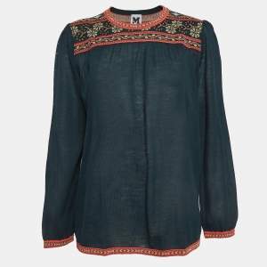 M Missoni Teal Green Floral Pattern Knit Long Sleeve Top L