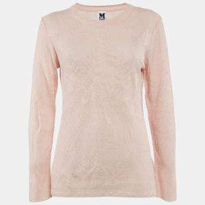 Pre Owned M Missoni Pink Patterned Knit Round Neck Sweater Top L