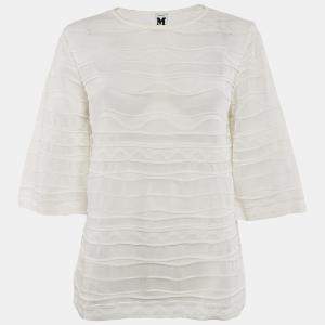 Pre Owned M Missoni White Patterned Knit Round Neck Sweater Top M