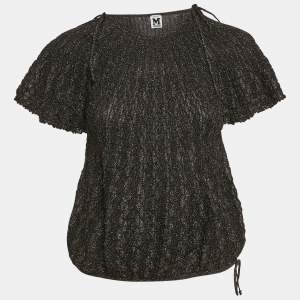 M Missoni Black Lurex Knit Short Sleeve Top L