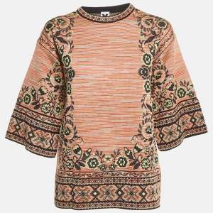 M Missoni Beige/Black Floral Pattern Knit Top M