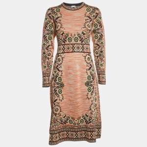 M Missoni Beige/Green Floral Pattern Knit Long Sleeve Midi Dress M