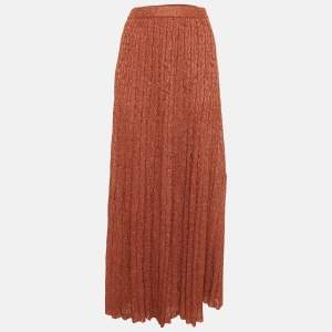 Pre Owned M Missoni Brown Patterned Lurex Knit Maxi Skirt L