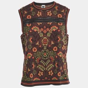 M Missoni Burgundy Floral Pattern Knit Sleeveless Top L
