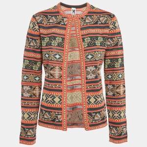 M Missoni Teal Green/Orange Floral Pattern Knit Cardigan M