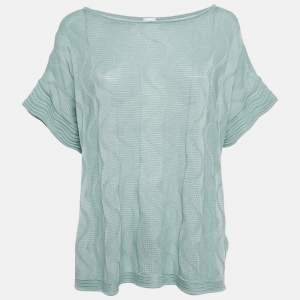 M Missoni Green Patterned Knit Short Sleeve Top L