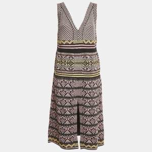 M Missoni Metallic Lurex Patterned Knit V-Neck Sleeveless Dress L