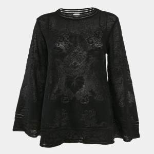 M Missoni Black Textured Knit Sheer Long Sleeve Top S