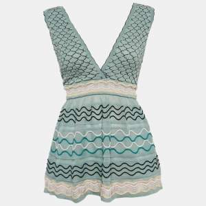 M Missoni Teal Blue Smocked Knit Sleeveless Top M