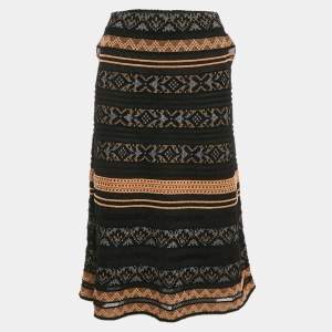 M Missoni Black Stripe Patterned Knit Midi Skirt M