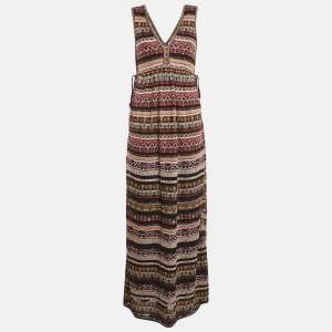 Pre Owned M Missoni Multicolor Patterned Knit Lurex Knit Sleeveless V-Neck Dress L