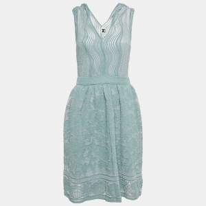M Missoni Blue Shell Pattern Lurex Knit Flared Midi Dress M