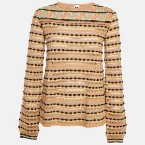M Missoni Beige/Multicolor Pattern Knit Long Sleeve Top M