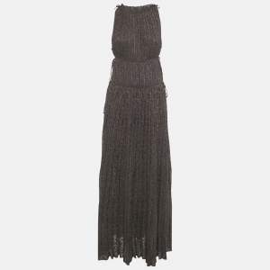 Pre Owned M Missoni Plum Purple Lurex Knit Gathered Maxi Dress L