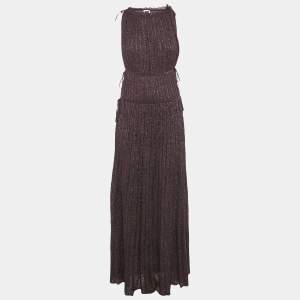 Pre Owned M Missoni Purple Plum Lurex Knit Pleated Maxi Dress L