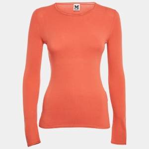 Pre Owned M Missoni Orange Stretch Knit Crewneck Sweatshirt L