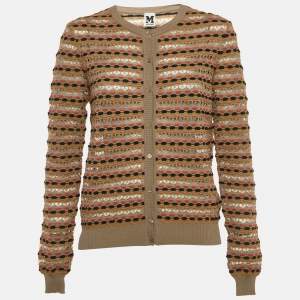 Pre Owned M Missoni Beige Pointelle Knit Button Front Cardigan S