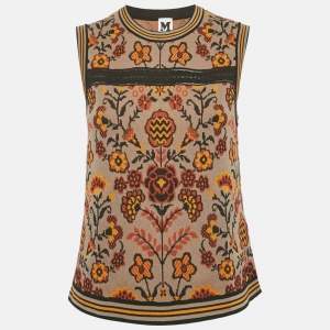 Pre Owned M Missoni Brown Floral Pattern Knit Sleeveless Top L