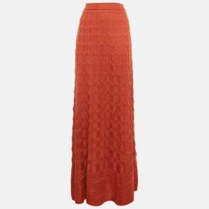 Pre Owned M Missoni Burnt Orange Patterned Knit Maxi Skirt L