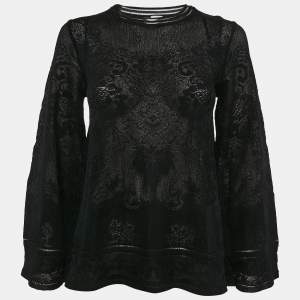 Pre Owned M Missoni Black Floral Knit Flared Long Sleeve Top S