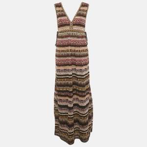 Pre Owned M Missoni Multicolor Stripe Knit Lurex V-Neck Maxi Dress M