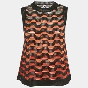 Pre Owned M Missoni Black/Orange Knit Sleeveless Top M