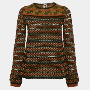 Pre Owned M Missoni Black/Orange Floral Perforated Knit Top S