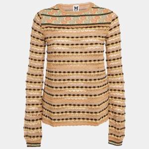 Pre Owned M Missoni Beige Floral Perforated Knit Top S