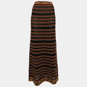 Pre Owned M Missoni Black/Orange Perforated Knit Maxi Skirt S