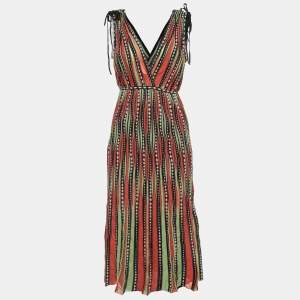 Pre Owned M Missoni Green/Orange Alga and Bubble Pattern Knit Midi Dress L