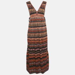 Pre Owned M Missoni Orange/Plum Stripe Pattern Lurex Knit Maxi Dress L