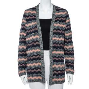 مملوكة مسبقًا كارديغان أم ميزوني تريكو شيفرون منقوش متعدد الألوان مفتوح من الأمام مقاس متوسط - ميديوم 
