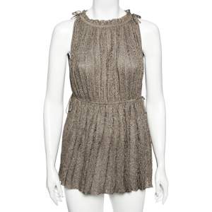Pre Owned M Missoni Metallic Knit Lurex Ruffled Neck Detail Pleated Top L 
