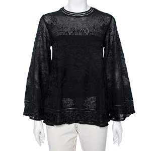 Pre Owned M Missoni Black Floral Knit Long Sleeve Top M