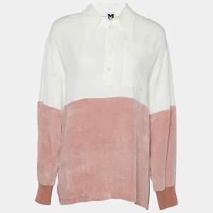 Pre Owned M Missoni Two Tone Silk & Velvet Half Button Shirt M