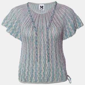 Pre Owned M Missoni Green Lurex Patterned Knit Top S