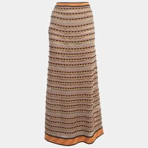 Pre Owned M Missoni Brown/Multicolor Knit Skirt S
