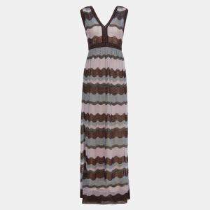 Pre Owned M Missoni Purple Metallic Knit Maxi Dress M (IT 44)