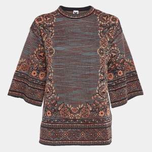 Pre Owned M Missoni Brown Floral Intarsia Knit Long Sleeve Top M