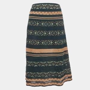 Pre Owned M Missoni Green Stripe Knit Midi Skirt M