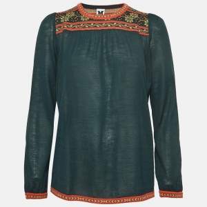 M Missoni Green Floral Pattern Knit Long Sleeve Top L